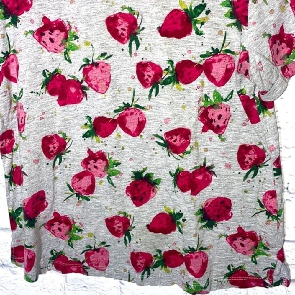 Anthropologie Maeve Strawberry Watercolor Abstract Soft Casual Graphic Tee Shirt - Picture 3 of 9
